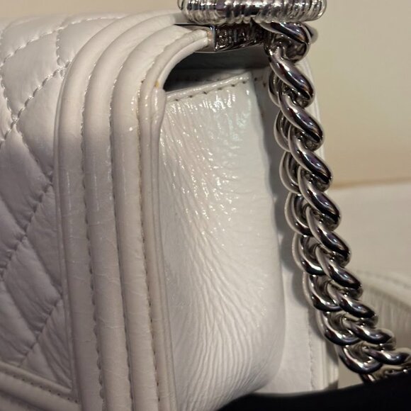 CHANEL Lambskin Quilted White Mini Boy Flap Silver Hardware with Dust Bag - Picture 7 of 16